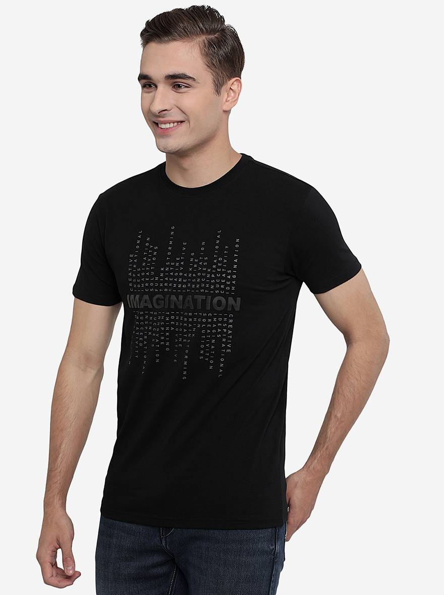 Black Printed Slim Fit T-Shirt | pehervi