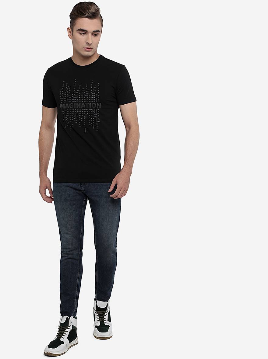 Black Printed Slim Fit T-Shirt | pehervi