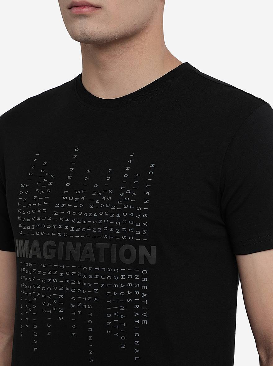 Black Printed Slim Fit T-Shirt | pehervi