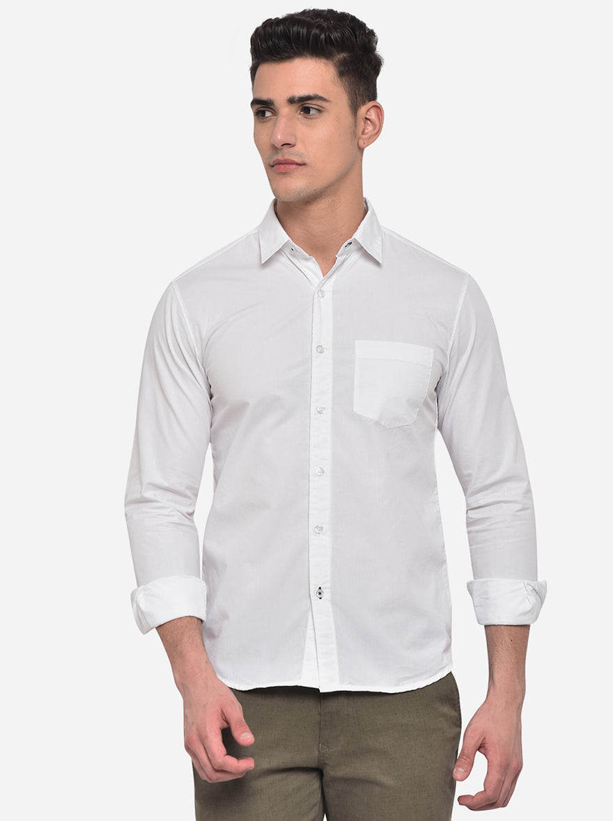 Bright White Solid Slim Fit Semi Casual Shirt | Pehervi