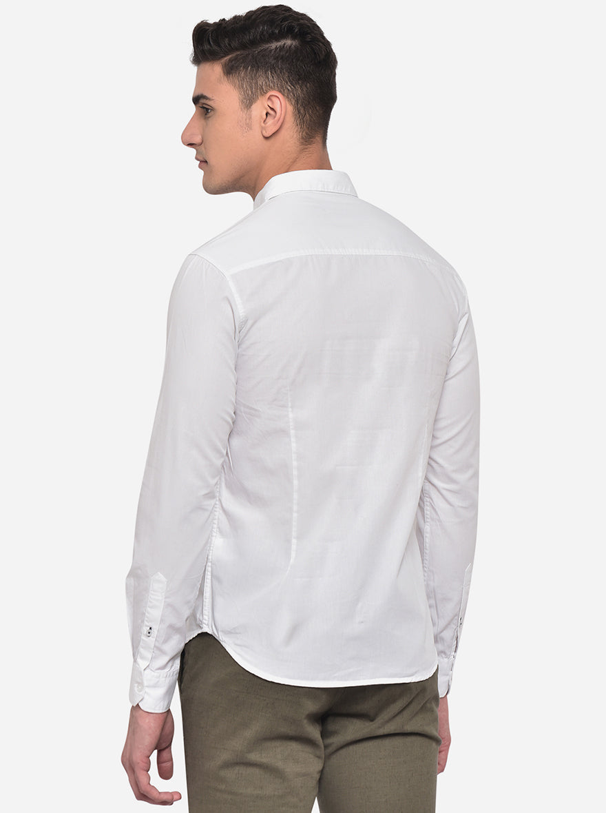Bright White Solid Slim Fit Semi Casual Shirt | Pehervi