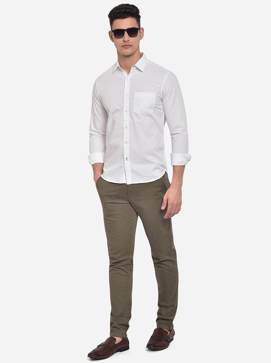 Bright White Solid Slim Fit Semi Casual Shirt | Pehervi
