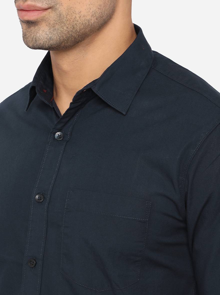 Dress Blue Solid Slim Fit Semi Casual Shirt | Pehervi