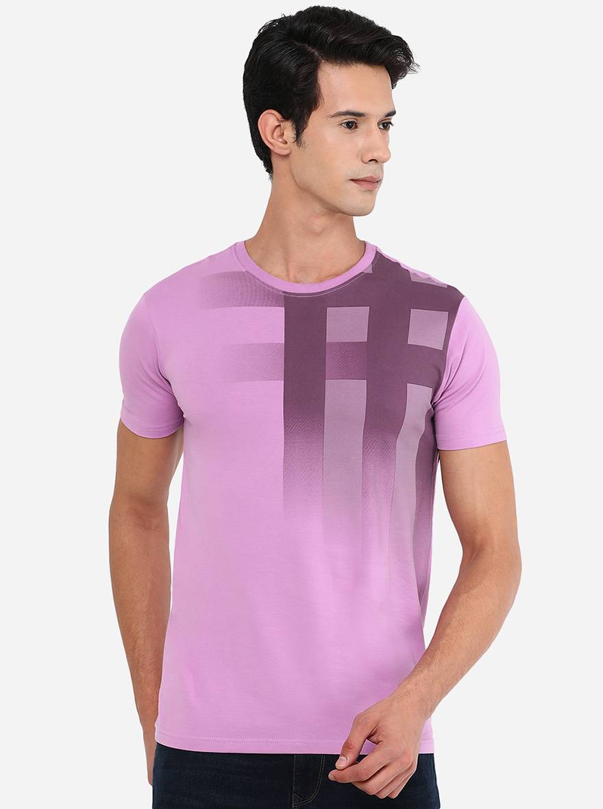 Purple Printed Slim Fit T-Shirt | pehervi
