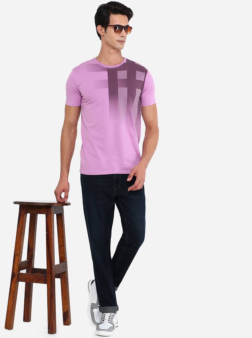 Purple Printed Slim Fit T-Shirt | pehervi