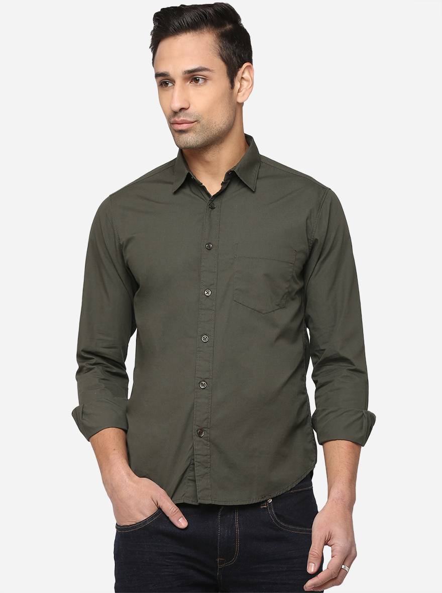 Dark Grey Solid Slim Fit Semi Casual Shirt | Pehervi