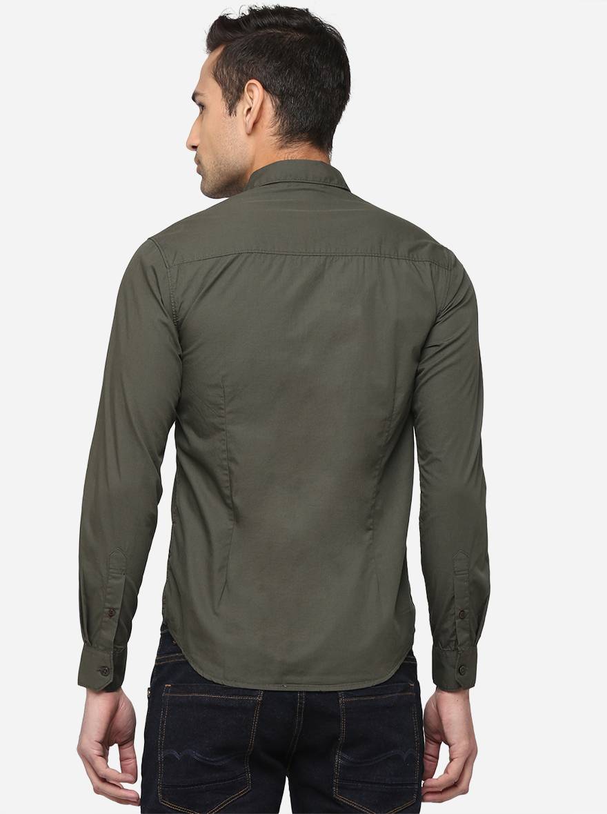 Dark Grey Solid Slim Fit Semi Casual Shirt | Pehervi