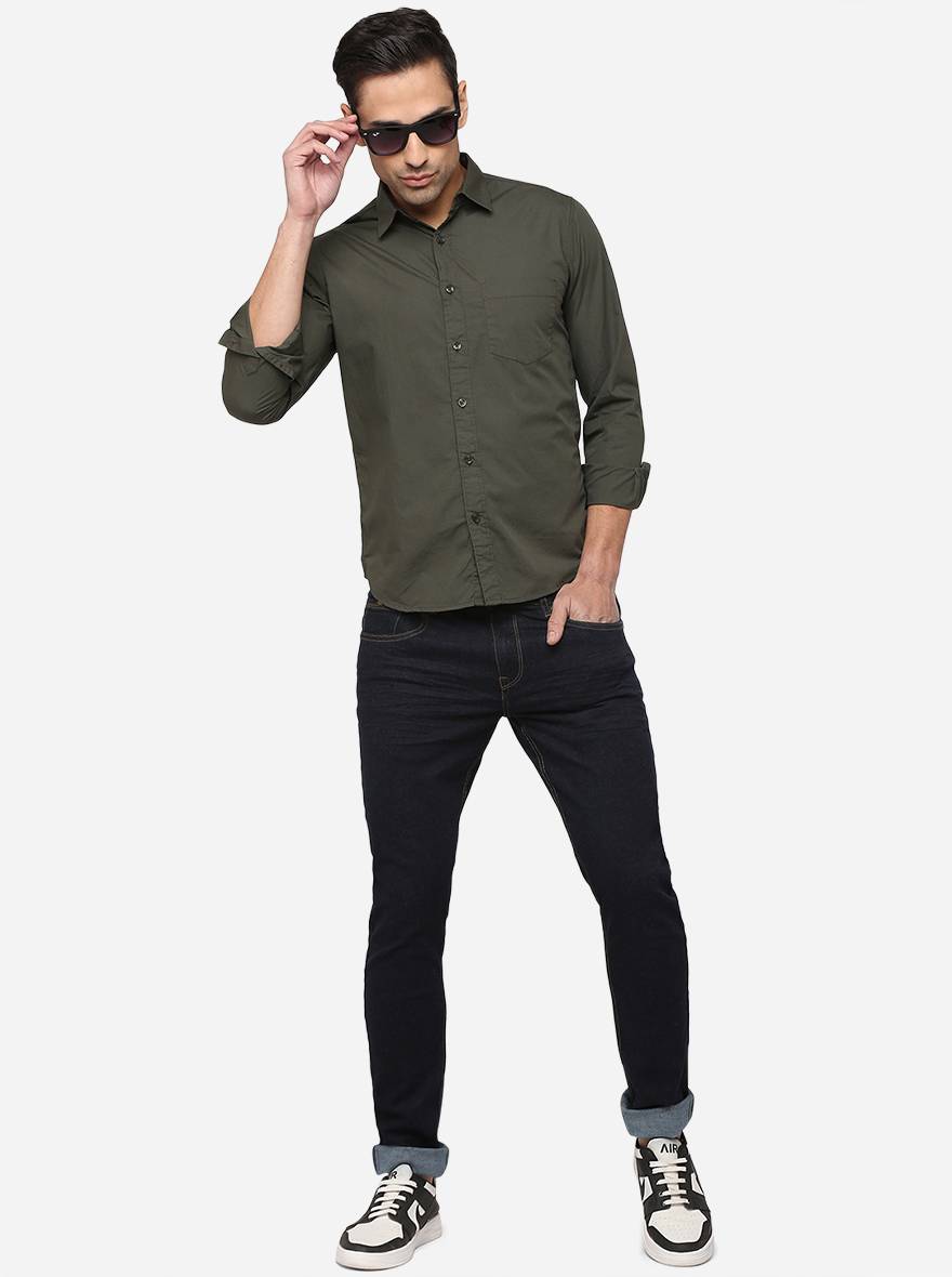 Dark Grey Solid Slim Fit Semi Casual Shirt | Pehervi