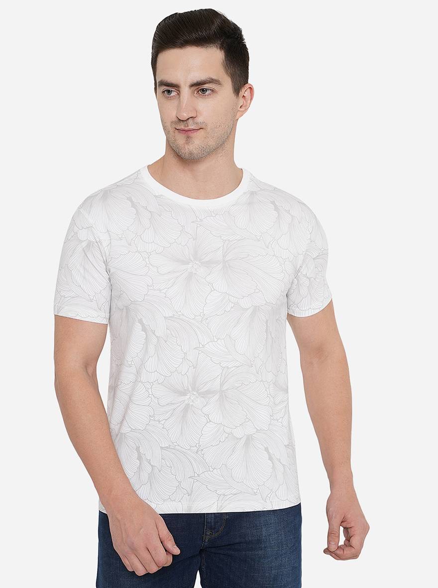 White Printed Slim Fit T-Shirt | pehervi