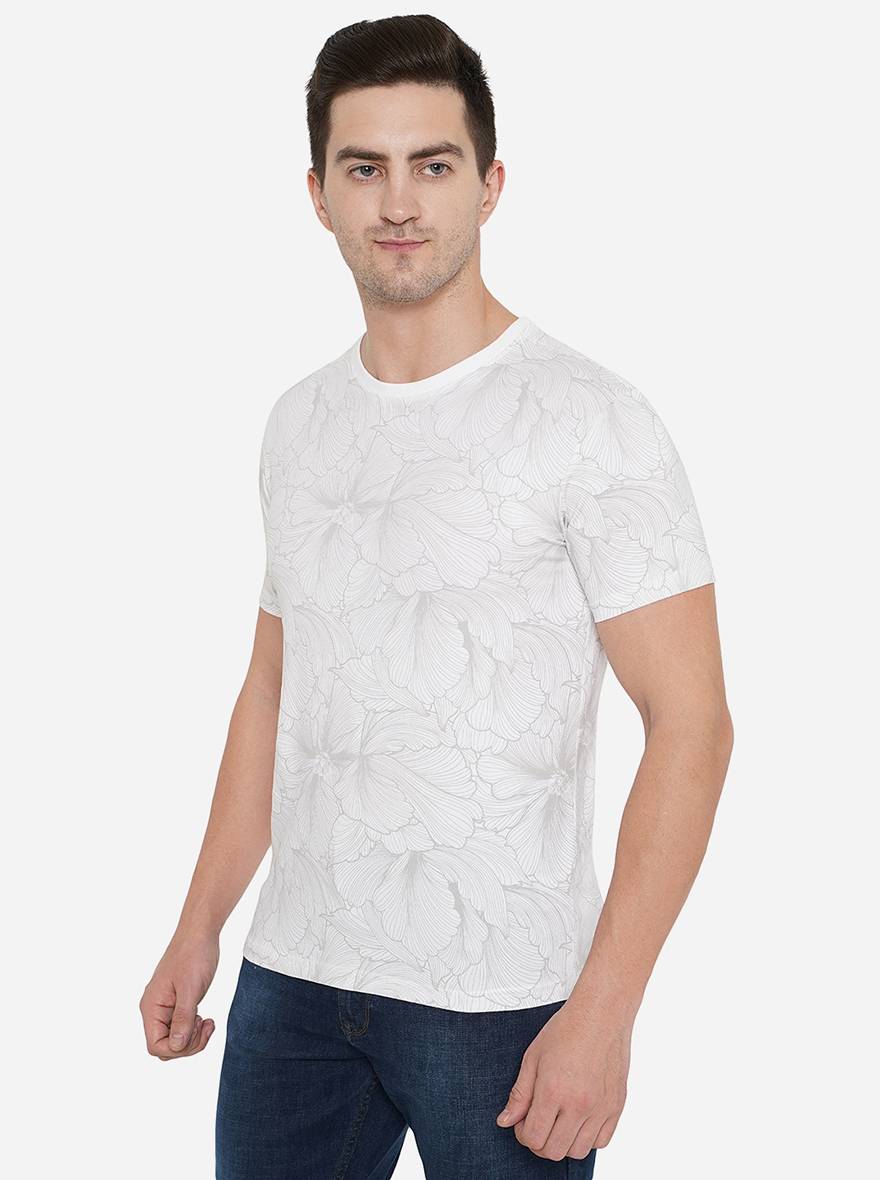 White Printed Slim Fit T-Shirt | pehervi