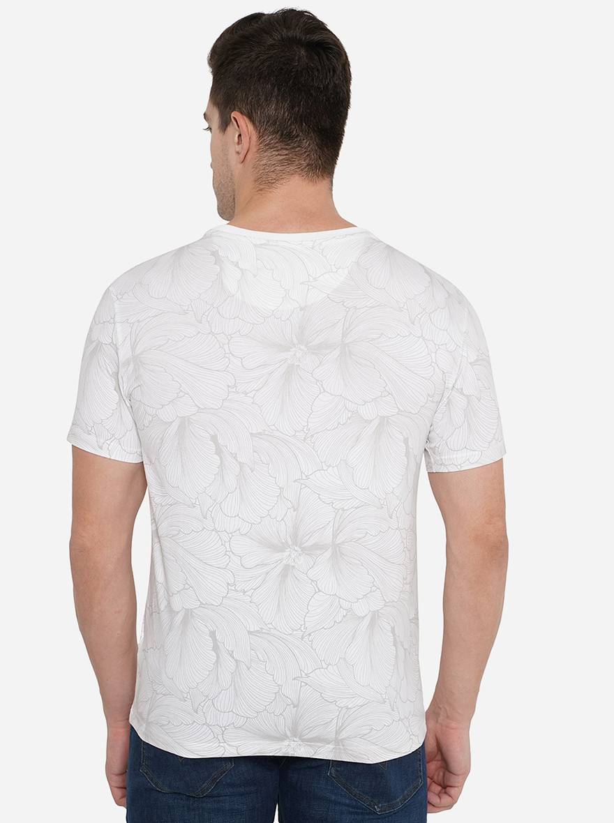 White Printed Slim Fit T-Shirt | pehervi