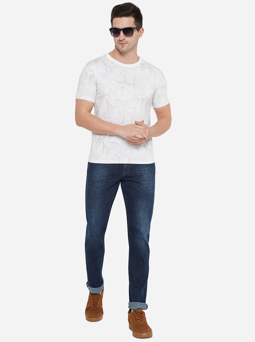 White Printed Slim Fit T-Shirt | pehervi