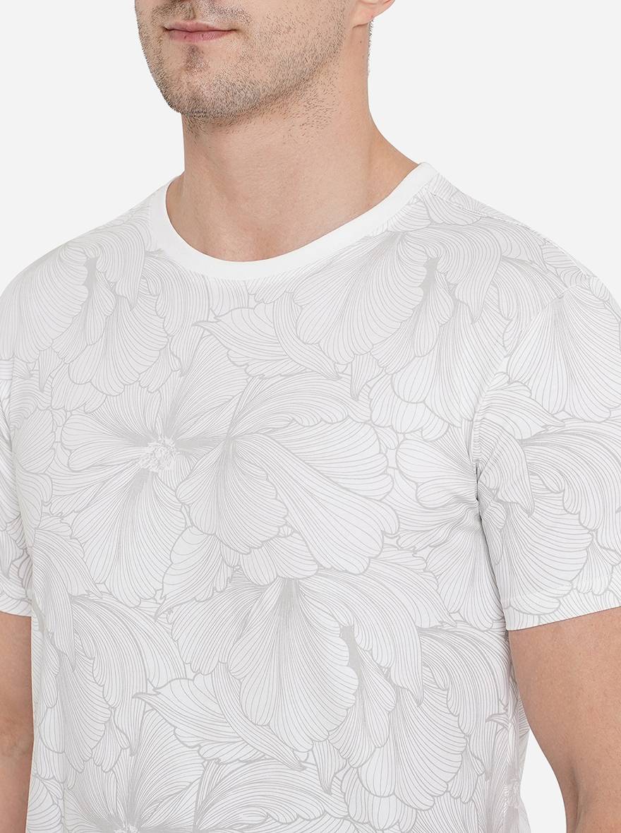 White Printed Slim Fit T-Shirt | pehervi