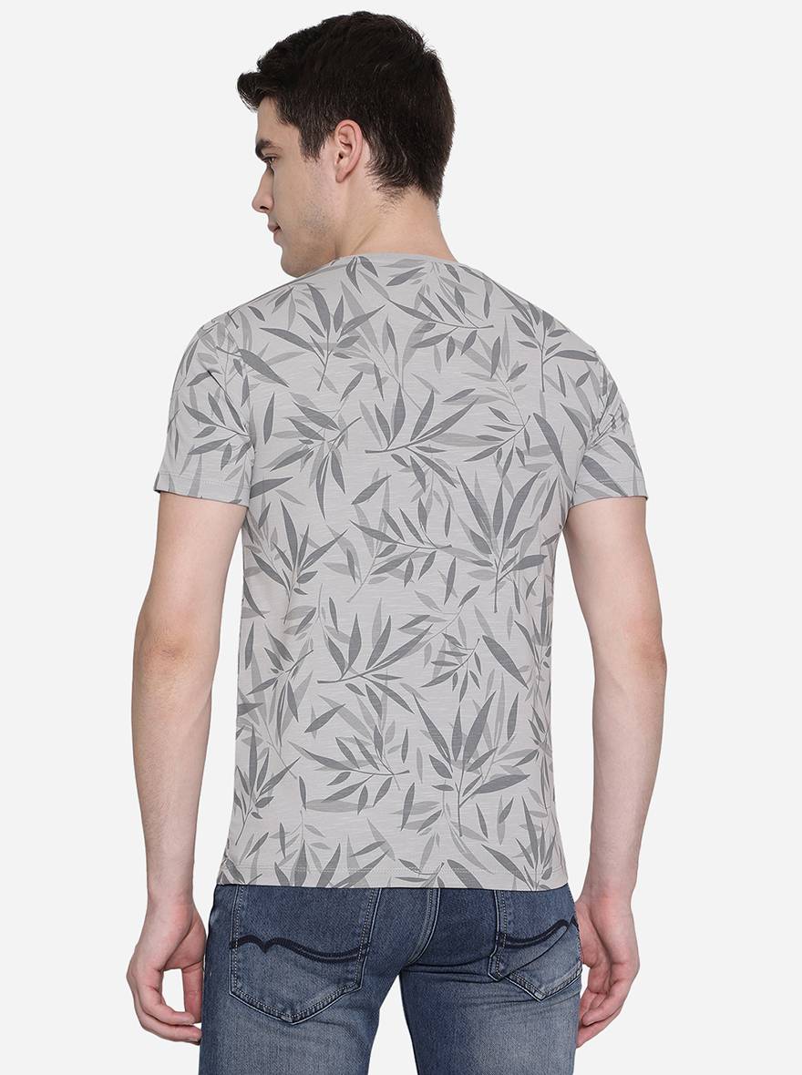 Grey Printed Slim Fit T-Shirt | pehervi