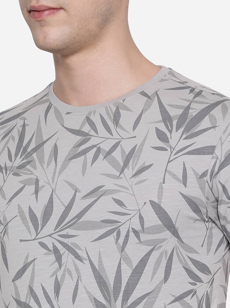 Grey Printed Slim Fit T-Shirt | pehervi