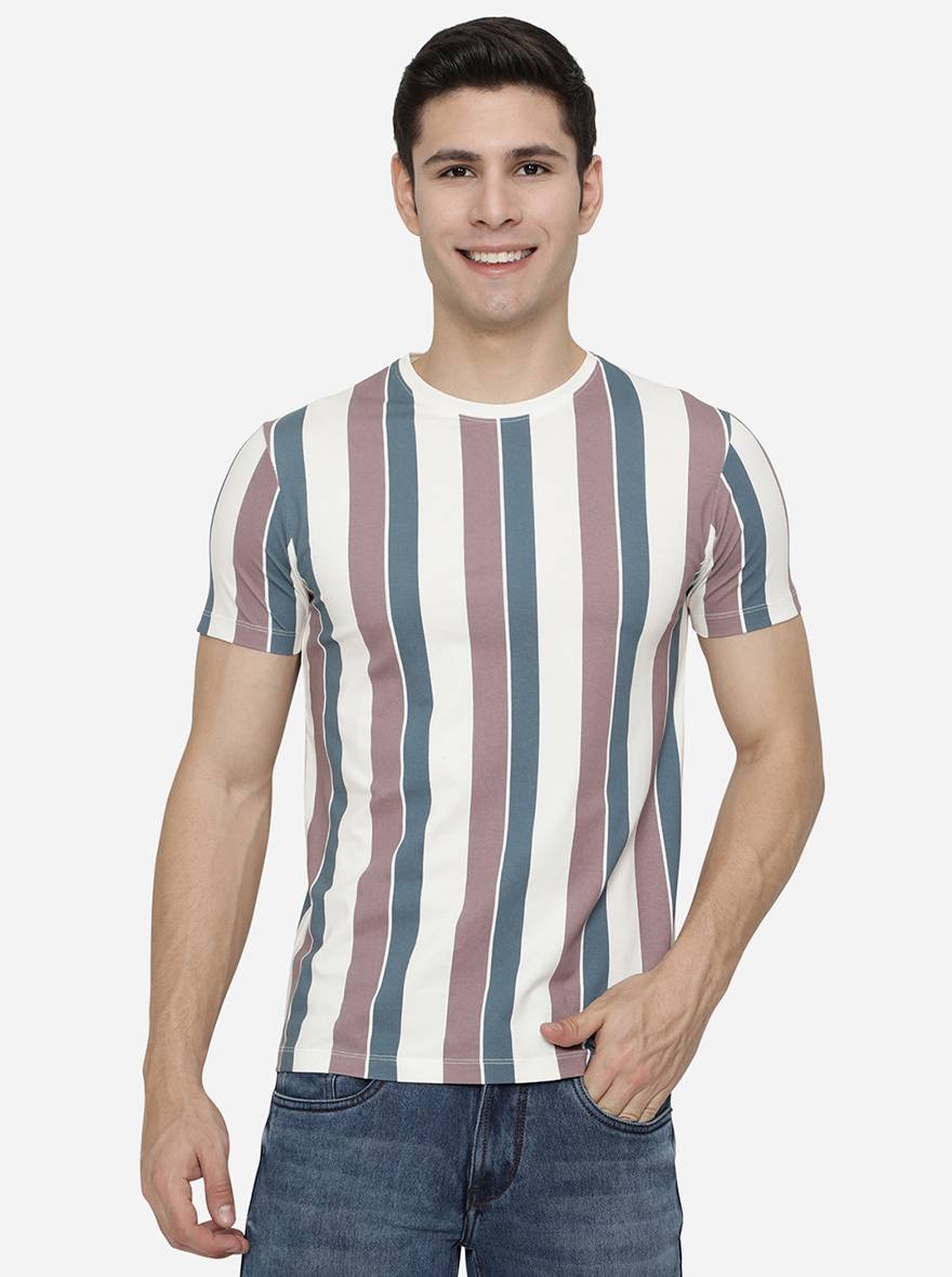 White Striped Slim Fit T-Shirt | pehervi