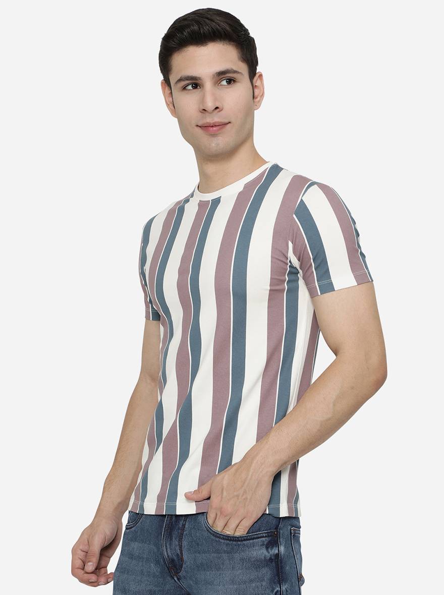 White Striped Slim Fit T-Shirt | pehervi