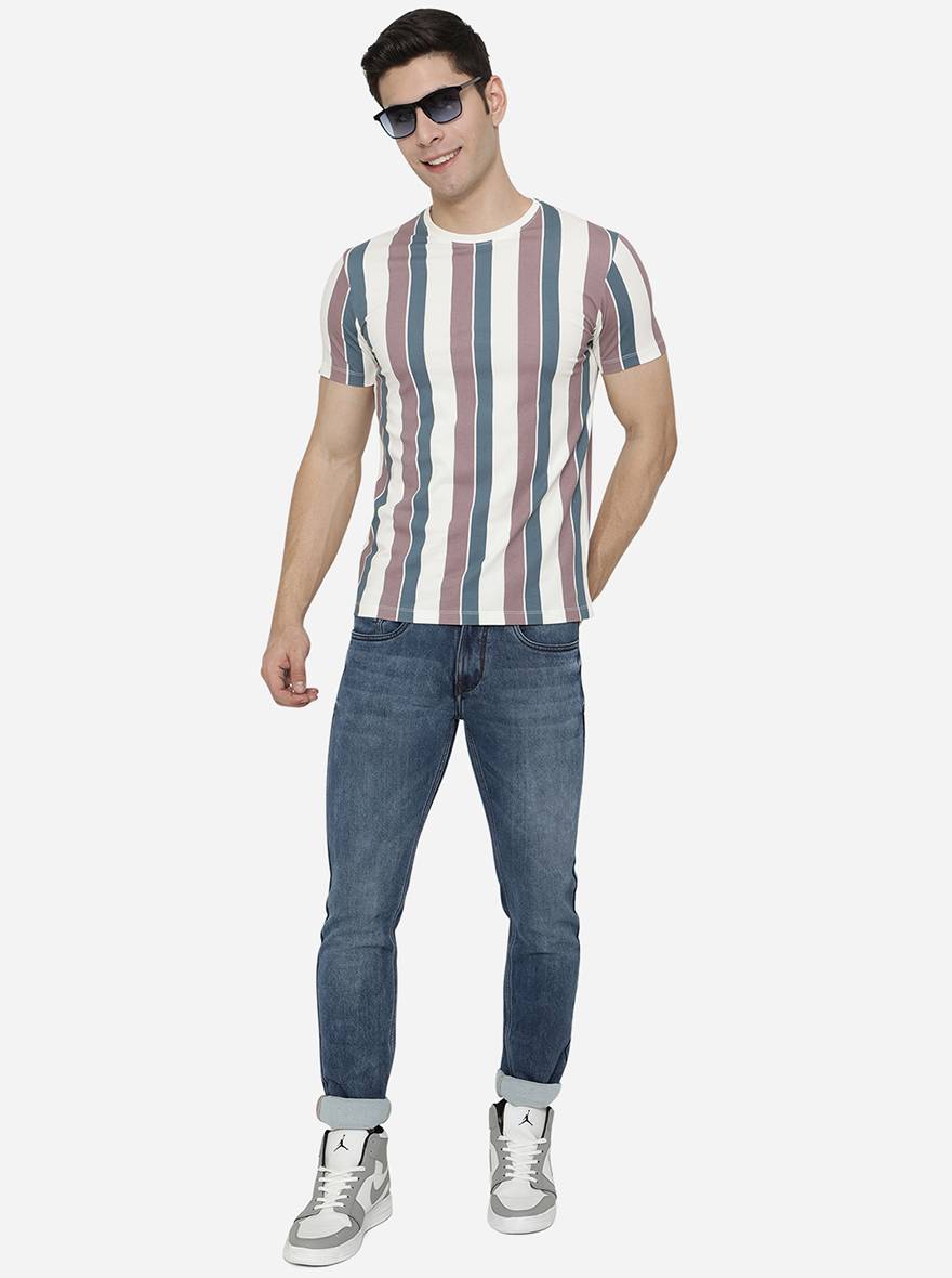 White Striped Slim Fit T-Shirt | pehervi