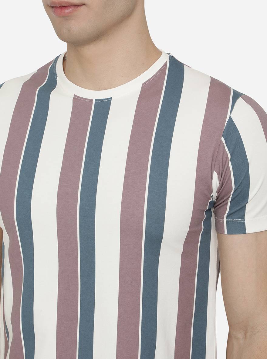 White Striped Slim Fit T-Shirt | pehervi