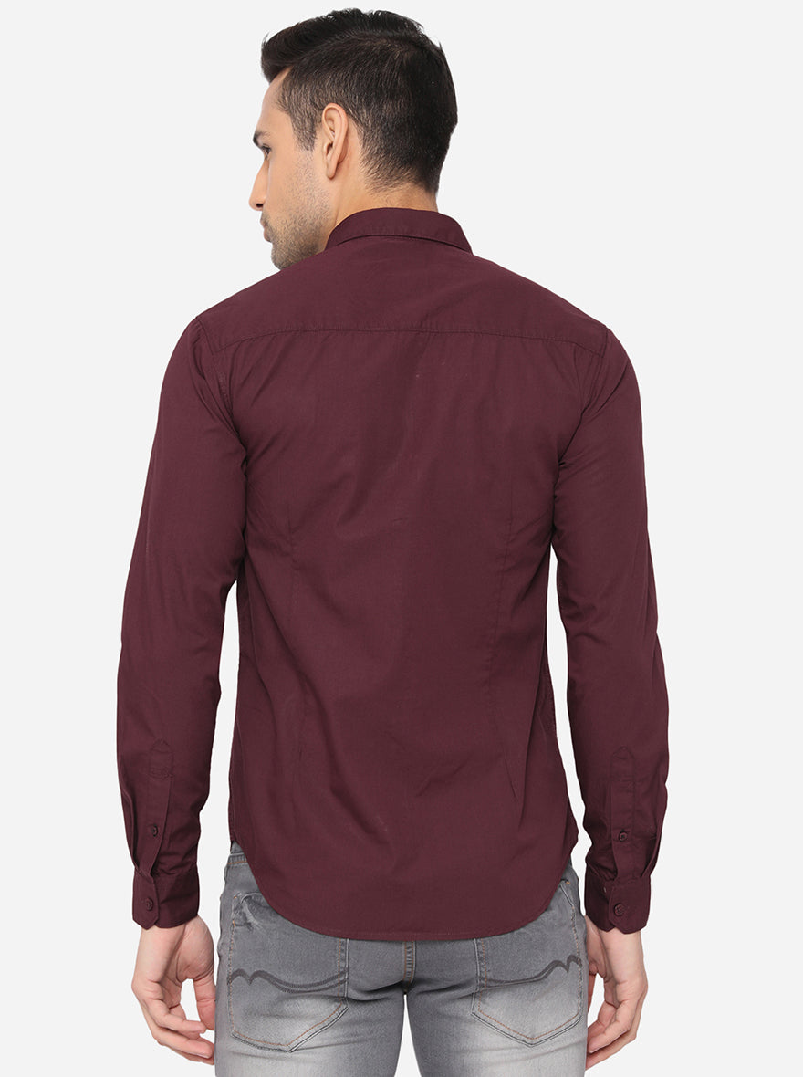 Wine Solid Slim Fit Semi Casual Shirt | Pehervi