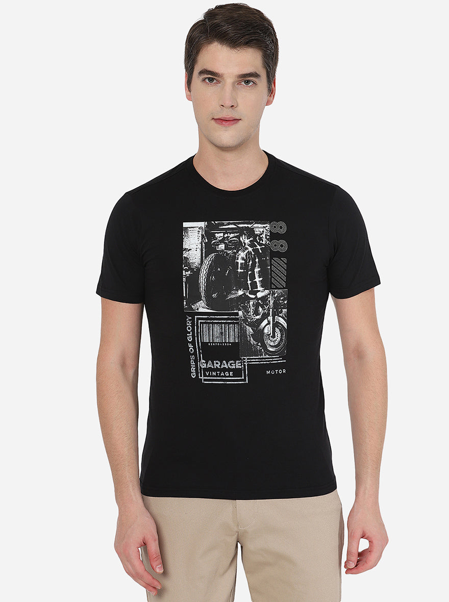 Black Printed Slim Fit T-Shirt | pehervi