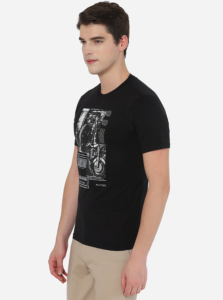 Black Printed Slim Fit T-Shirt | pehervi