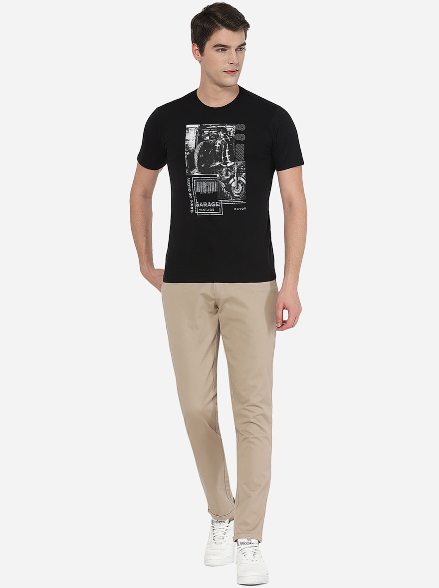 Black Printed Slim Fit T-Shirt | pehervi