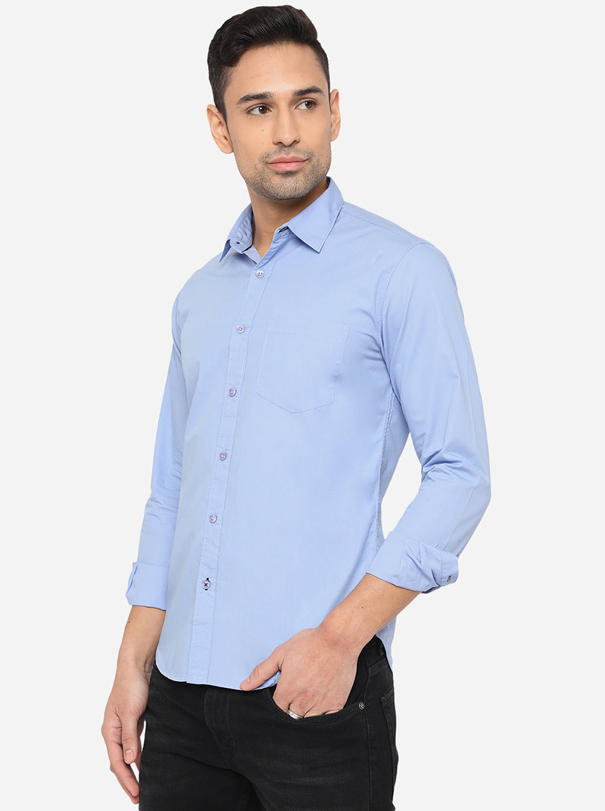 Sky Blue Solid Slim Fit Semi Casual Shirt | Pehervi