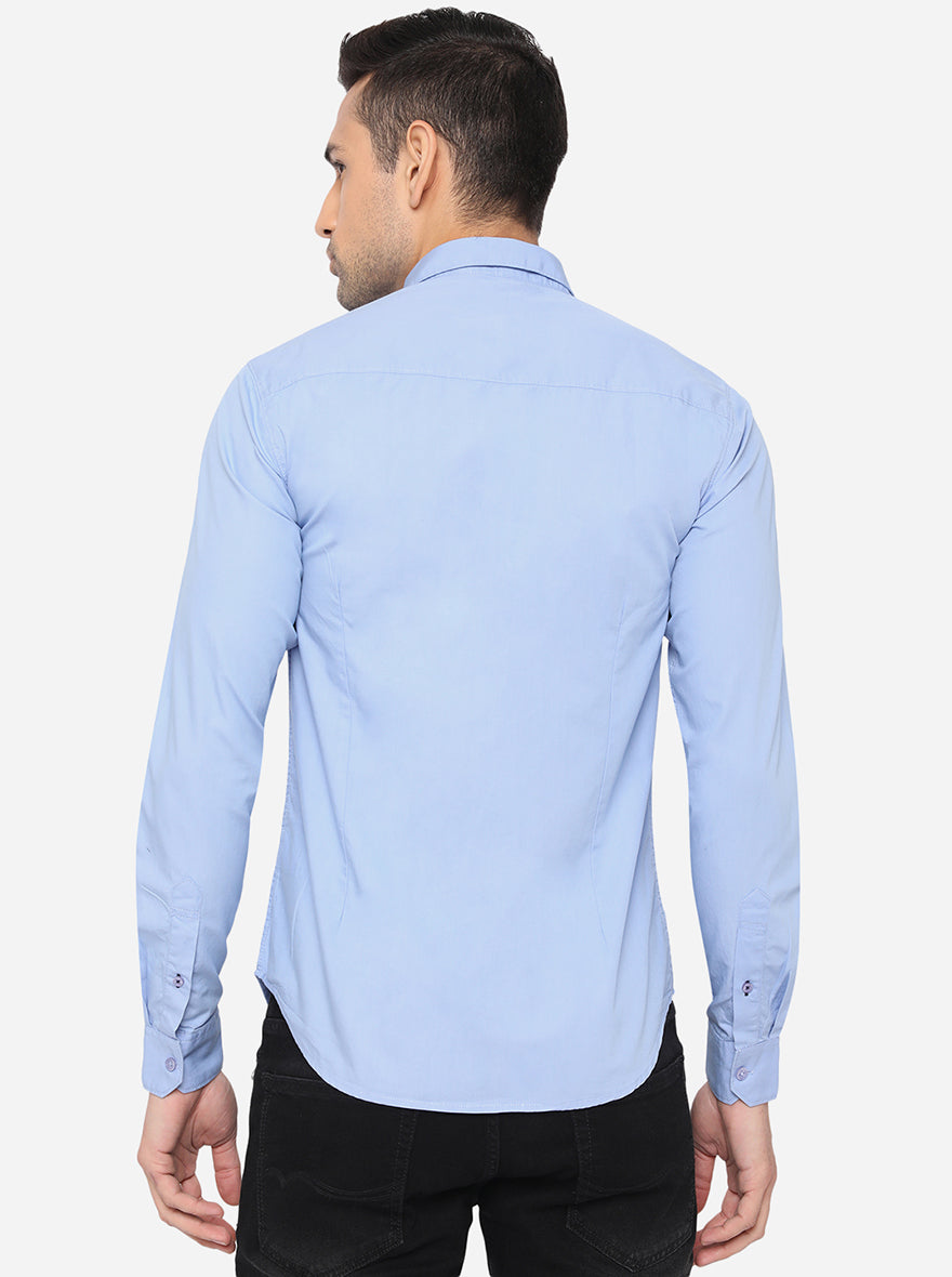 Sky Blue Solid Slim Fit Semi Casual Shirt | Pehervi