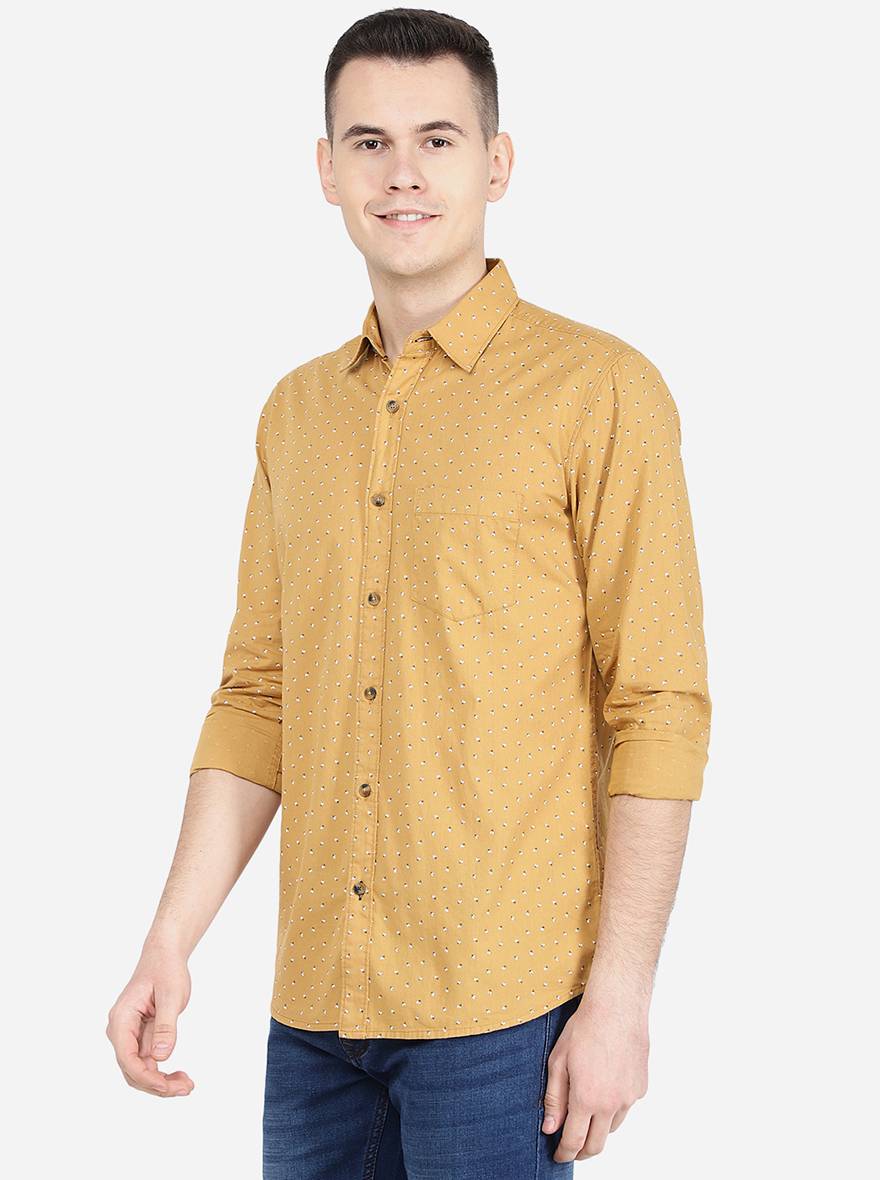 Oscar Yellow Printed Slim Fit Semi Casual Shirt | Pehervi