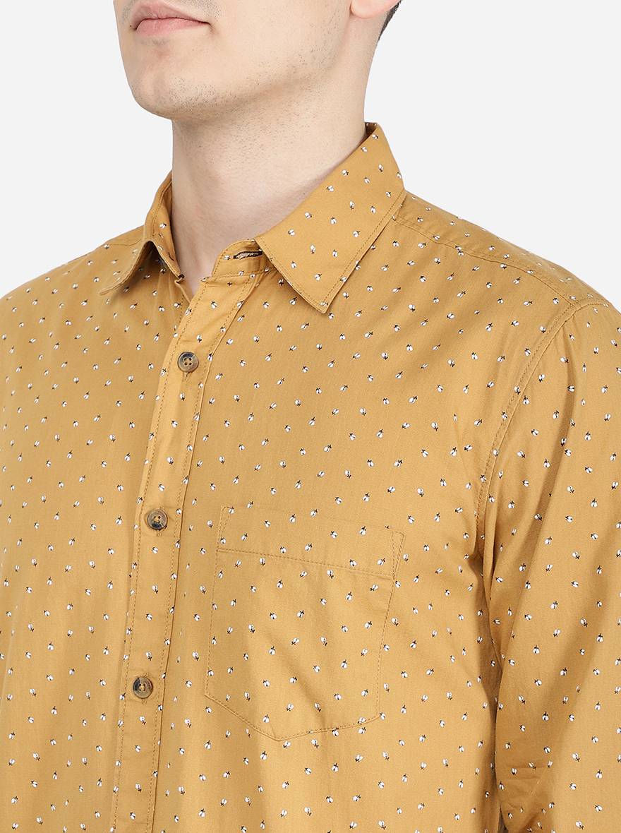 Oscar Yellow Printed Slim Fit Semi Casual Shirt | Pehervi