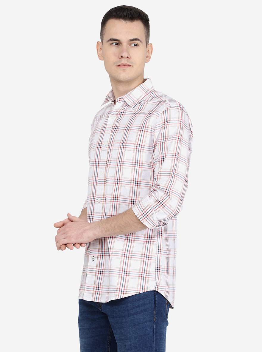 White & Red Checked Slim Fit Semi Casual Shirt | Pehervi