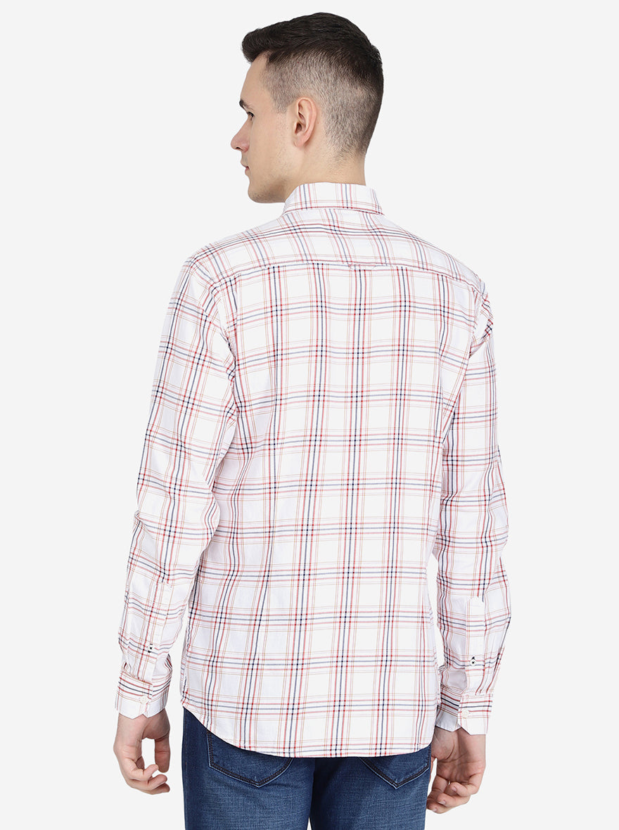 White & Red Checked Slim Fit Semi Casual Shirt | Pehervi