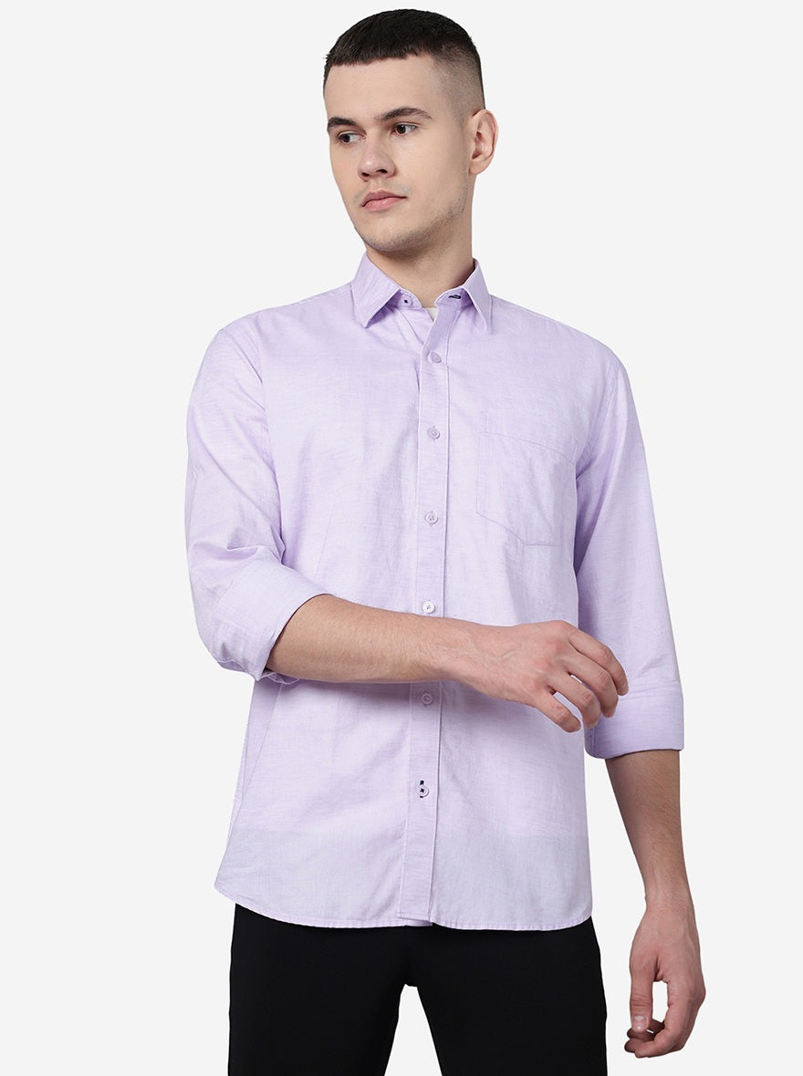 Lavender Solid Slim Fit Semi Casual Shirt | Pehervi