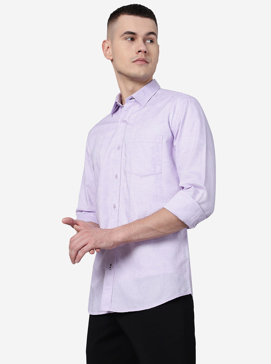 Lavender Solid Slim Fit Semi Casual Shirt | Pehervi