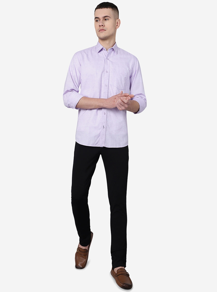 Lavender Solid Slim Fit Semi Casual Shirt | Pehervi