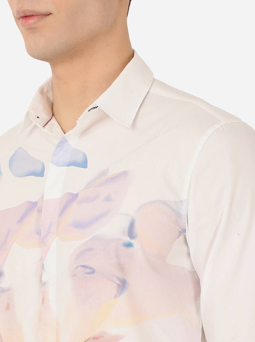 Bright White Printed Slim Fit Semi Casual Shirt | Pehervi