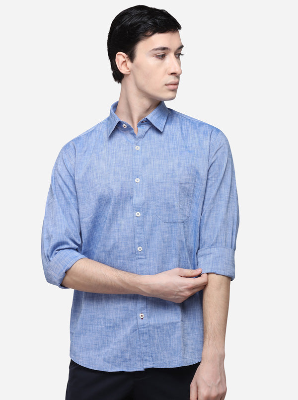 Sky Blue Solid Classic Fit Semi Casual Shirt | Pehervi