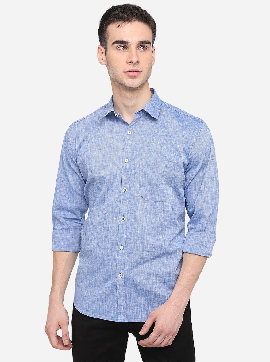 Sky Blue Solid Classic Fit Semi Casual Shirt | Pehervi