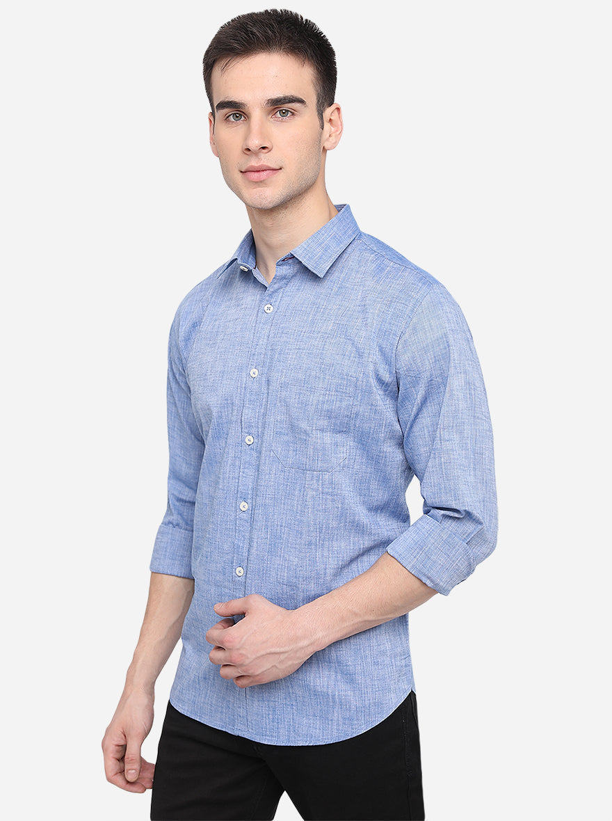 Sky Blue Solid Classic Fit Semi Casual Shirt | Pehervi