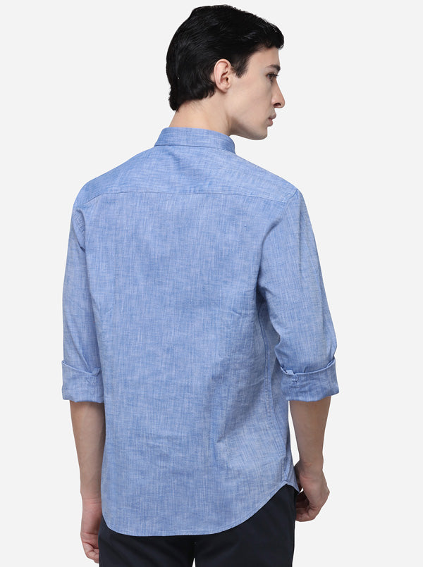 Sky Blue Solid Classic Fit Semi Casual Shirt | Pehervi
