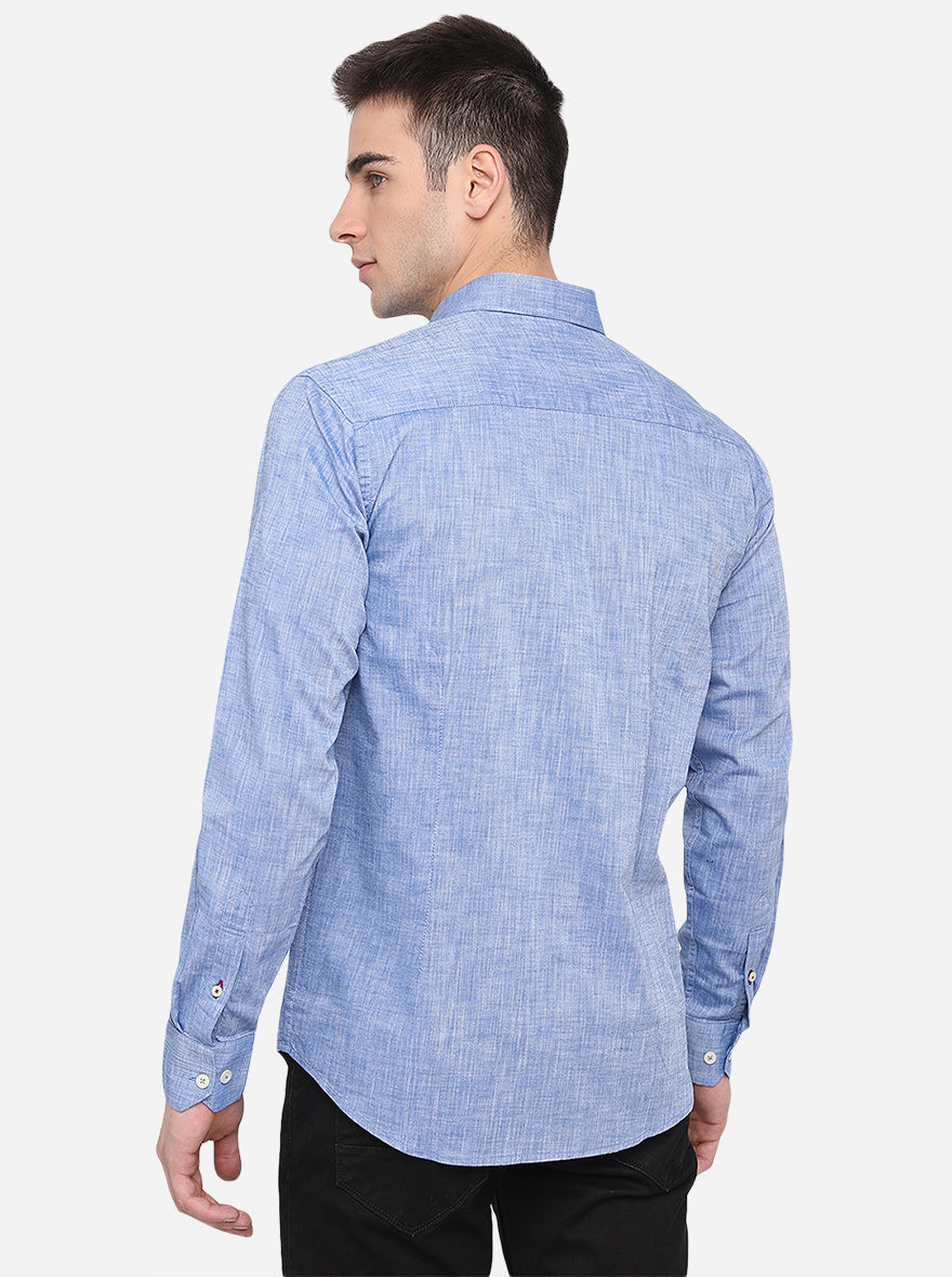 Sky Blue Solid Classic Fit Semi Casual Shirt | Pehervi