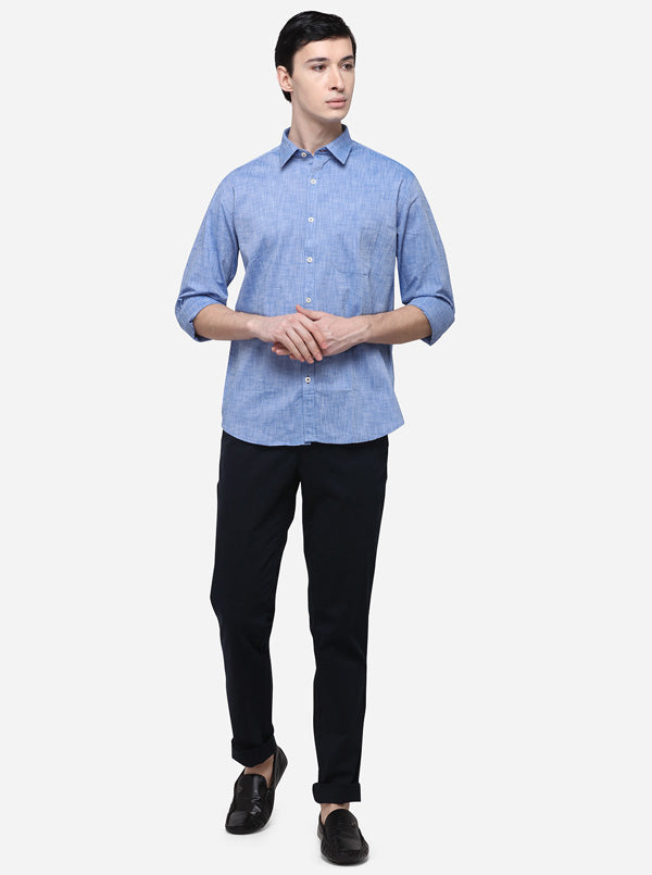 Sky Blue Solid Classic Fit Semi Casual Shirt | Pehervi
