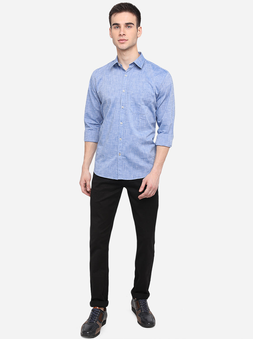 Sky Blue Solid Classic Fit Semi Casual Shirt | Pehervi