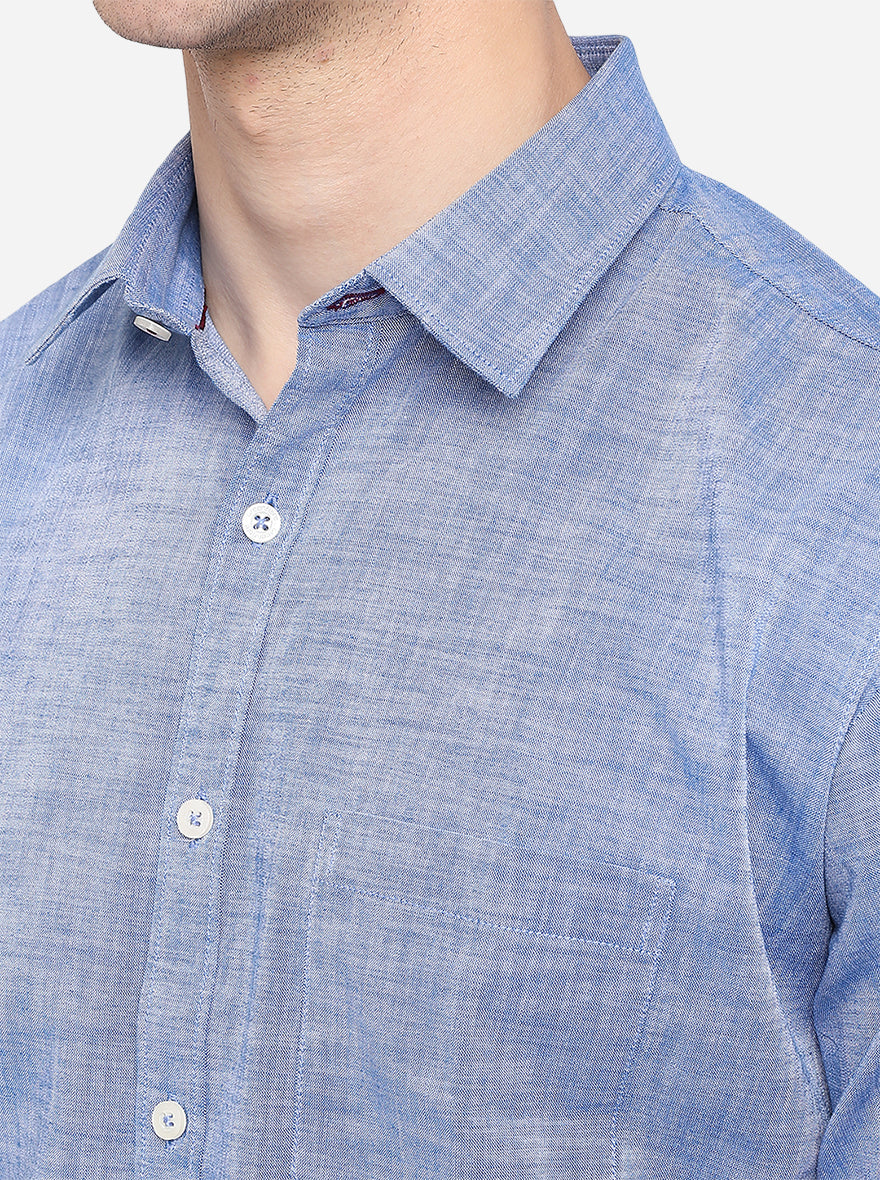 Sky Blue Solid Classic Fit Semi Casual Shirt | Pehervi