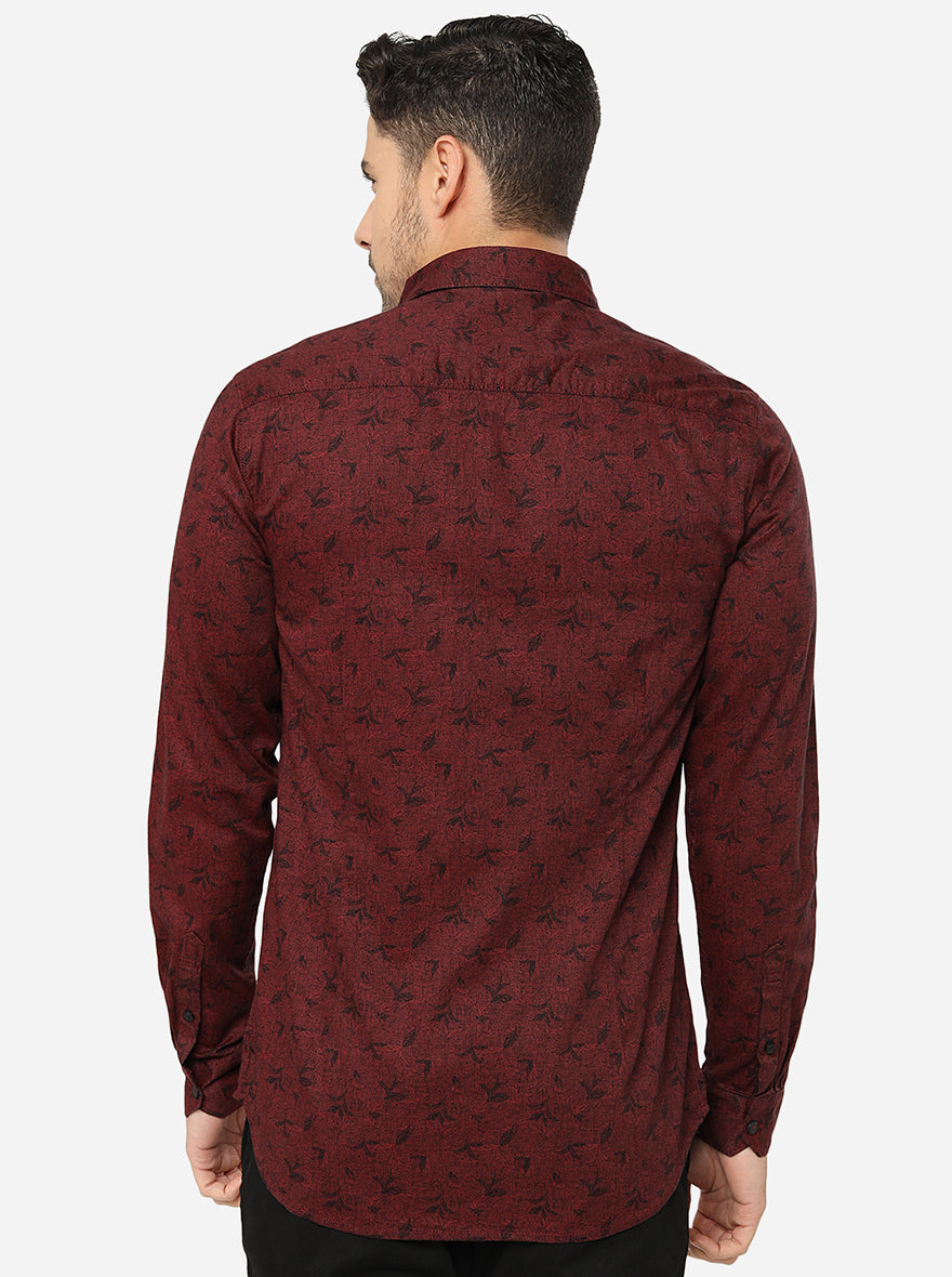 Maroon Printed Slim Fit Semi Casual Shirt | Pehervi