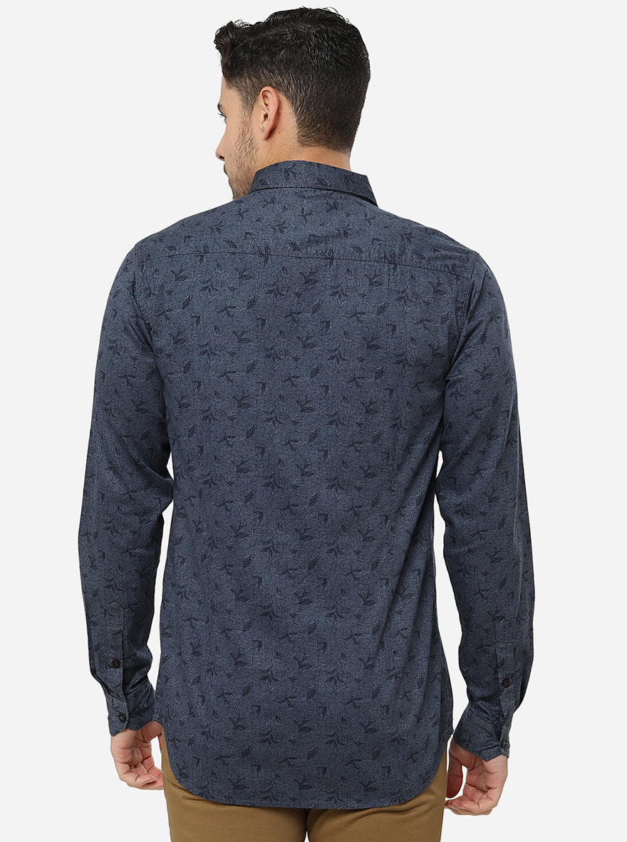 Ice Blue Printed Slim Fit Semi Casual Shirt | Pehervi