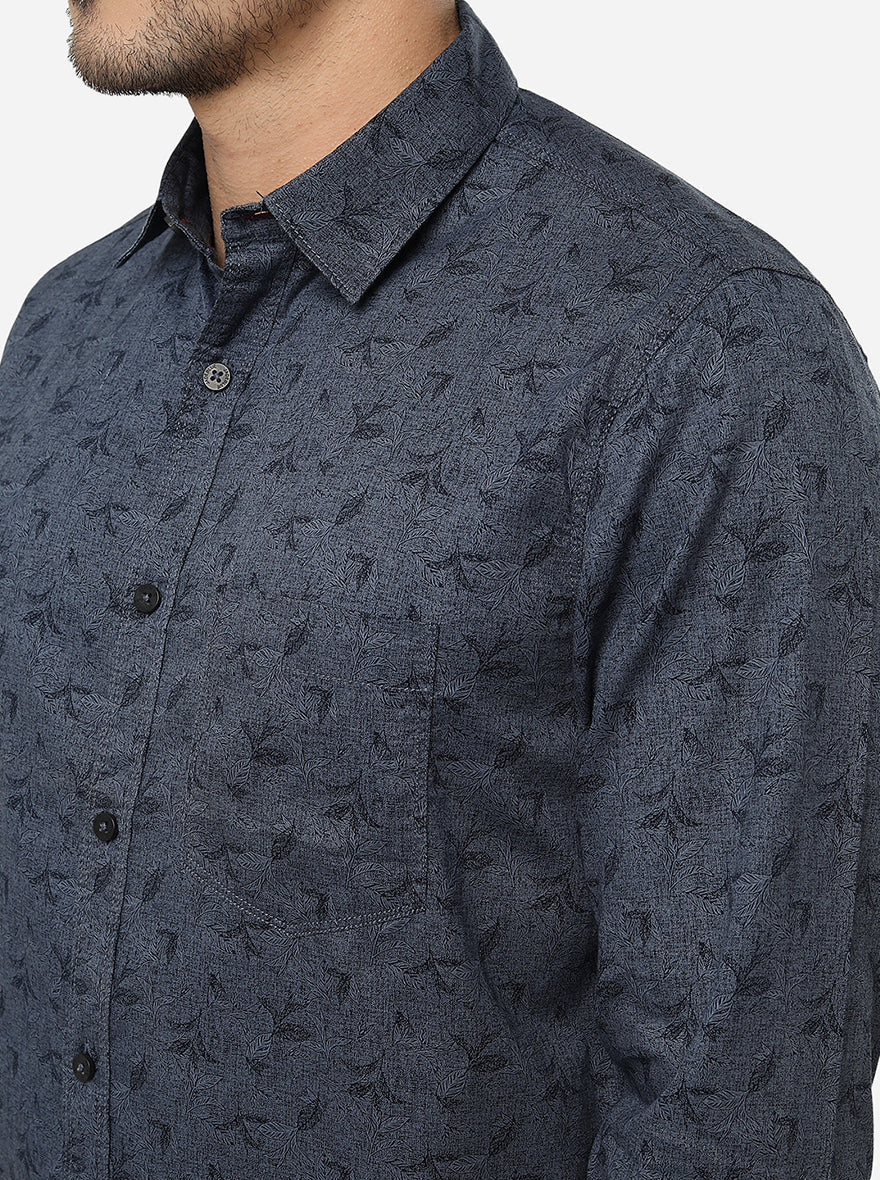 Ice Blue Printed Slim Fit Semi Casual Shirt | Pehervi
