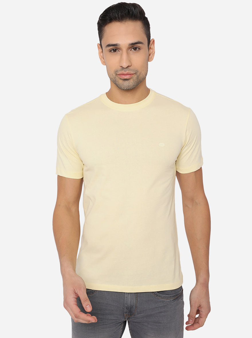 Cream Solid Slim Fit T-Shirt | pehervi