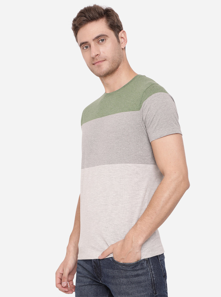 Forest Green & Grey Striped Slim Fit T-Shirt | pehervi